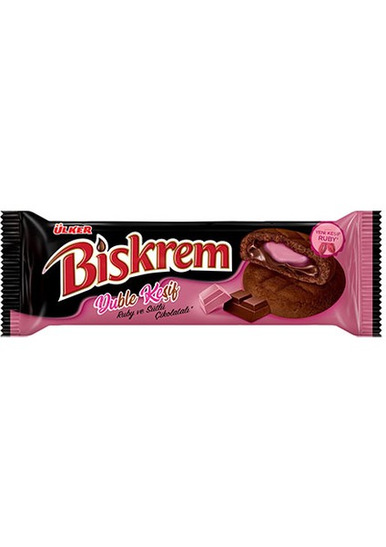 Ülker Biskrem Duble Ruby ve Sütlü Çikolatalı Bisküvi (100 G)