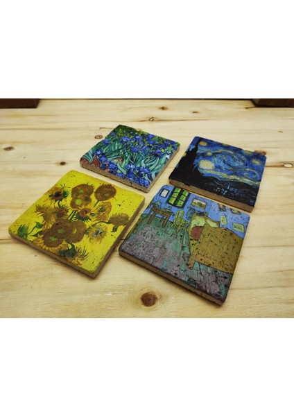 Vincent Van Gogh - Traverten Bardak Altlığı 4'lü Set Standlı fiyatları
