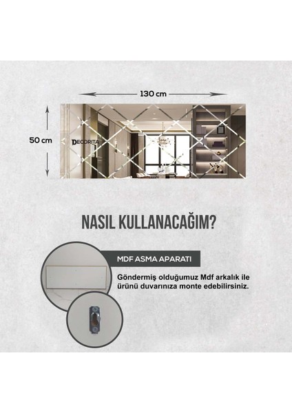 Ayna - Füme Ayna - Tasarım Kanallı Ayna - 130cm x 50cm fiyatları