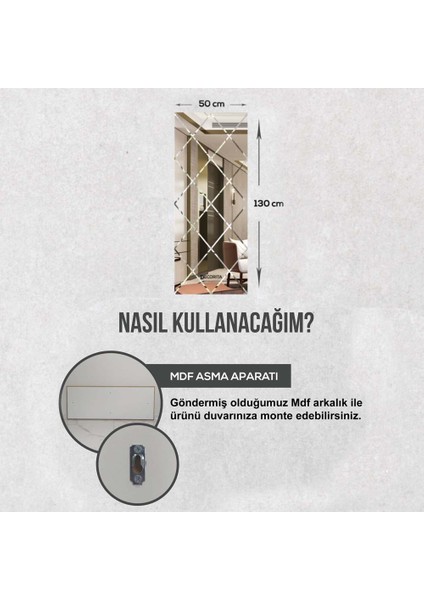 Ayna - Füme Ayna - Tasarım Kanallı Ayna - 130cm x 50cm modelleri