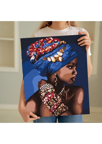 Sayılarla Boyama Seti 40 x 50 cm Tuval Şasesine Gerili Afrika Güzeli