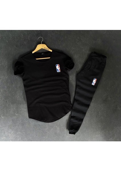 Bisiklet Yaka Kol Göğüs Baskılı Slim Fit Spor Erkek Eşofman Takımı