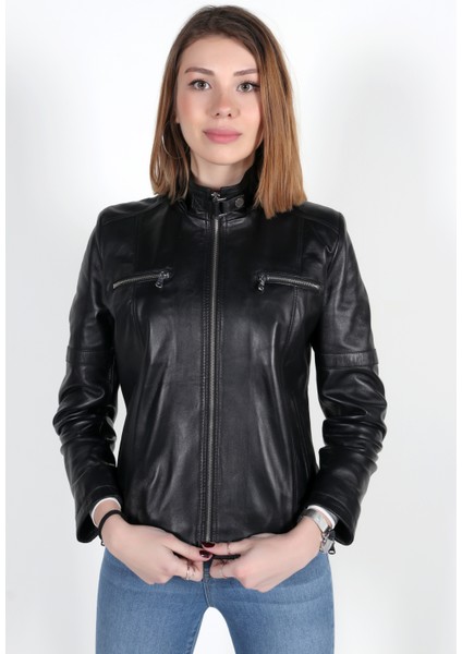 Mina Model Kadın Siyah Hakiki Deri Ceket