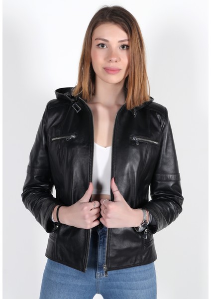 Mina Model Kadın Siyah Hakiki Deri Ceket modelleri