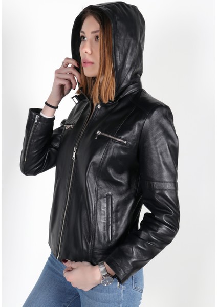 Mina Model Kadın Siyah Hakiki Deri Ceket fırsatları