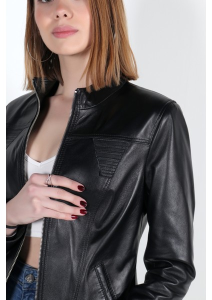 Selin Model Kadın Siyah Hakiki Deri Ceket modelleri