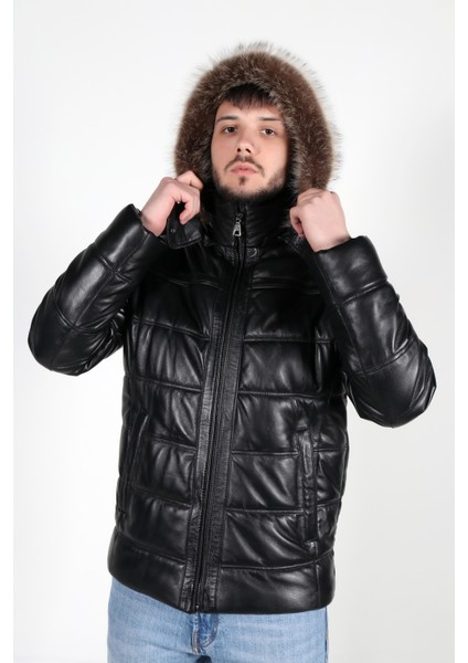 013 Model Erkek Siyah Hakiki Deri Ceket