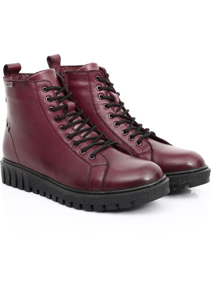 Deri Yuvarlak Burun Kauçuk Taban Fermuarlı Bağcıklı Kadın Günlük Bot 10402