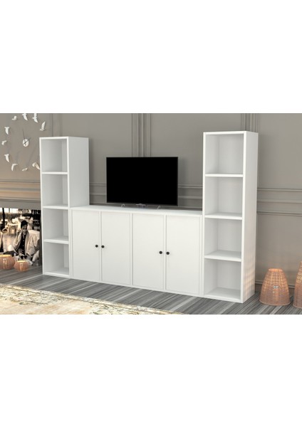 Rafli Kitaplikli Tv Ünitesi Beyaz 197 cm TVT-1105-Ç fiyatları