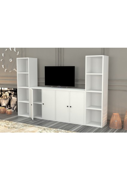 Rafli Kitaplikli Tv Ünitesi Beyaz 197 cm TVT-1105-Ç modelleri