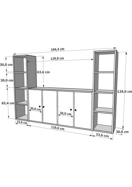 Rafli Kitaplikli Tv Ünitesi Beyaz 197 cm TVT-1105-Ç fırsatları