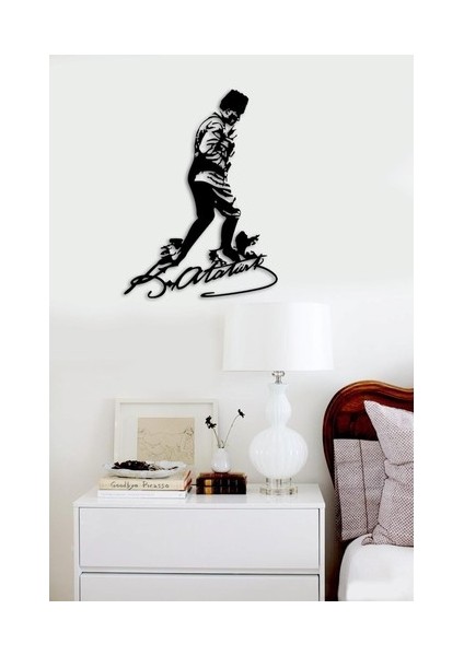 Atatürk Imzalı Atatürk Silüet Lazer Kesim Ahşap Tablo 35*50