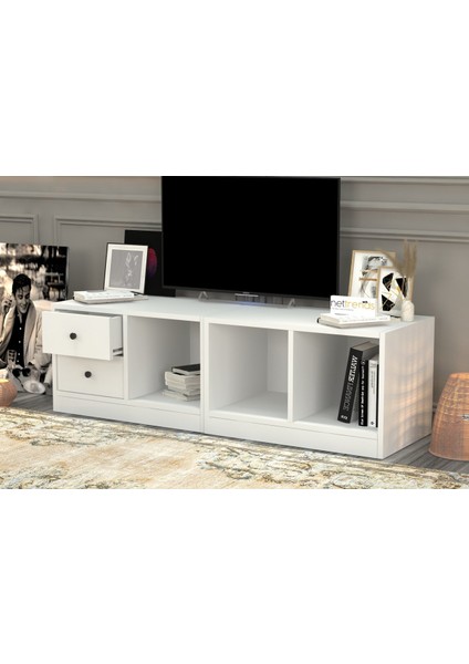 Kitaplikli Çekmeceli Tv Ünitesi Beyaz 130 cm TVT-1001-Ç fiyatları