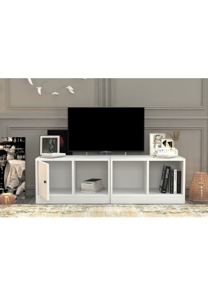 Rafli Kitaplikli Tv Ünitesi Beyaz 130 cm TVT-1002-Ç fiyatları