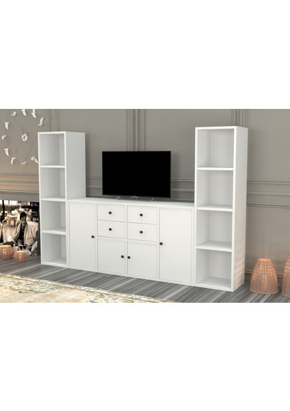 Rafli Çekmeceli Tv Ünitesi Beyaz 197 cm TVT-1107-Ç fiyatları