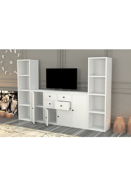 Rafli Çekmeceli Tv Ünitesi Beyaz 197 cm TVT-1107-Ç modelleri