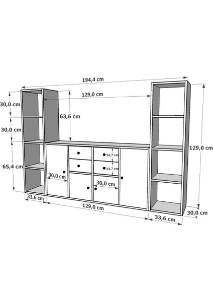 Rafli Çekmeceli Tv Ünitesi Beyaz 197 cm TVT-1107-Ç