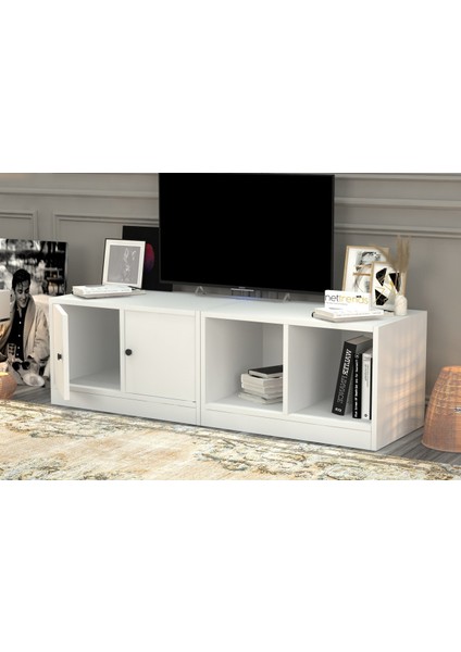 Rafli Kitaplikli Tv Ünitesi Beyaz 130 cm TVT-1004-Ç modelleri