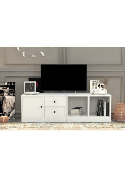 Rafli Çekmeceli Tv Ünitesi Beyaz 130 cm TVT-1005-Ç