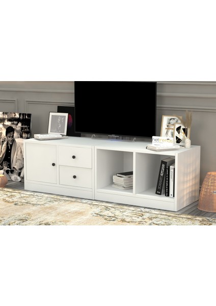 Rafli Çekmeceli Tv Ünitesi Beyaz 130 cm TVT-1005-Ç fiyatları