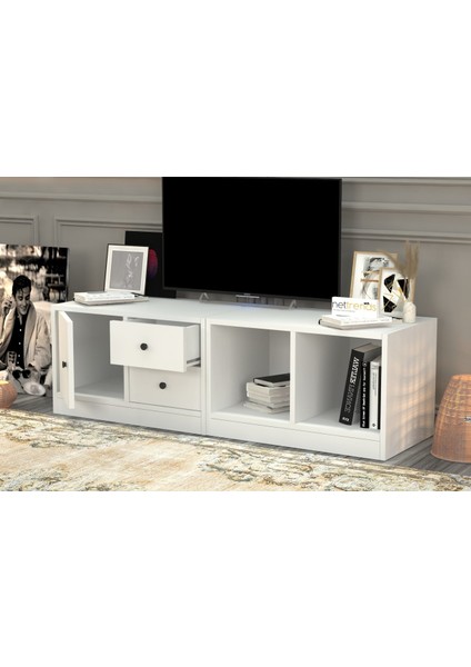 Rafli Çekmeceli Tv Ünitesi Beyaz 130 cm TVT-1005-Ç modelleri