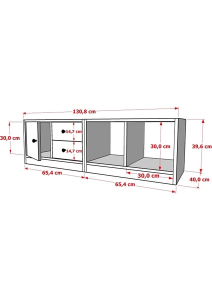 Rafli Çekmeceli Tv Ünitesi Beyaz 130 cm TVT-1005-Ç
