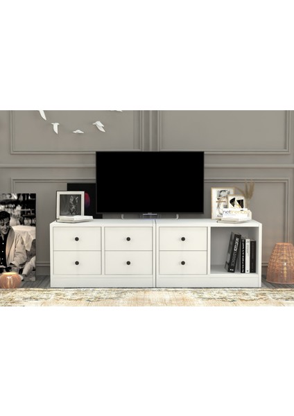 Rafli Çekmeceli Tv Ünitesi Beyaz 130 cm TVT-1007-Ç