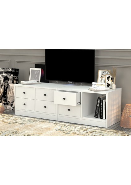 Rafli Çekmeceli Tv Ünitesi Beyaz 130 cm TVT-1007-Ç modelleri
