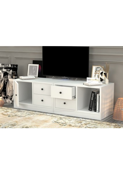 Dolapli Çekmeceli Tv Ünitesi Beyaz 130 cm TVT-1008-Ç fiyatları