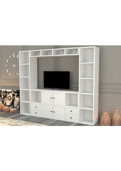 Rafli Çekmeceli Tv Ünitesi Beyaz 197 cm TVT-1112-Ç fiyatları