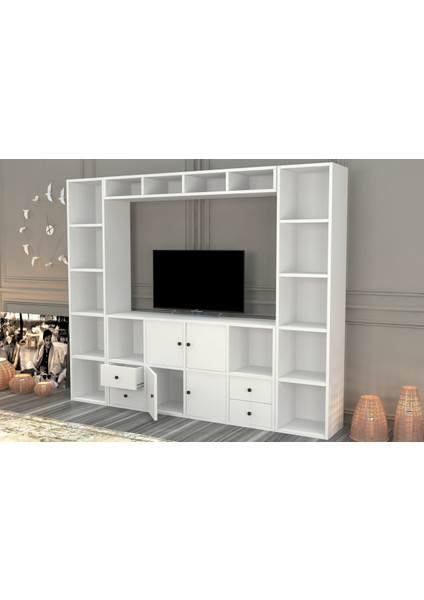 Rafli Çekmeceli Tv Ünitesi Beyaz 197 cm TVT-1112-Ç modelleri