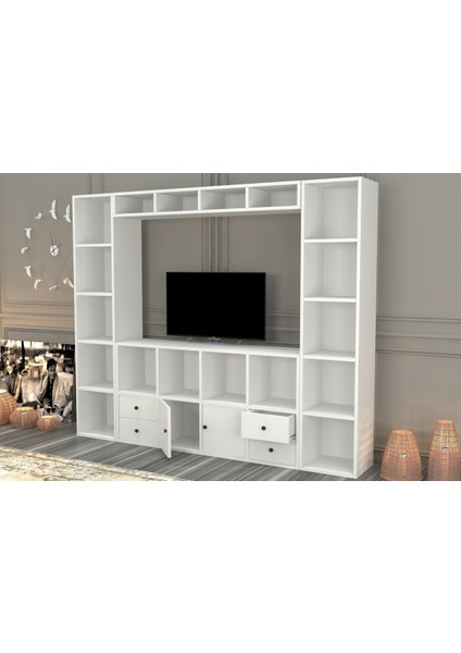 Rafli Çekmeceli Tv Ünitesi Beyaz 197 cm TVT-1113-Ç modelleri