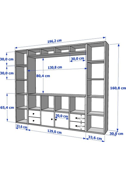 Rafli Çekmeceli Tv Ünitesi Beyaz 197 cm TVT-1113-Ç