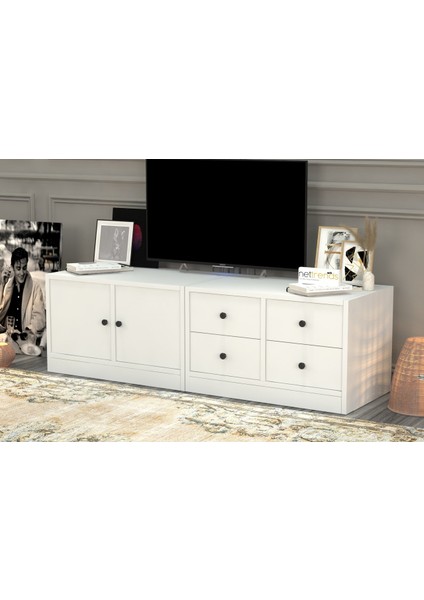 Dolapli Çekmeceli Tv Ünitesi Beyaz 130 cm TVT-1013-Ç fiyatları