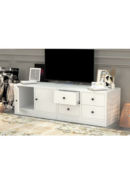 Dolapli Çekmeceli Tv Ünitesi Beyaz 130 cm TVT-1013-Ç modelleri