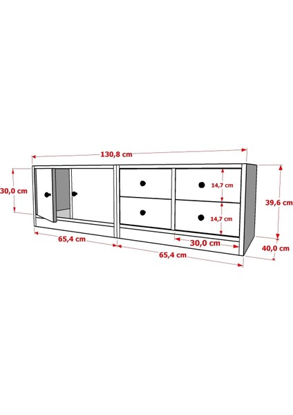 Dolapli Çekmeceli Tv Ünitesi Beyaz 130 cm TVT-1013-Ç