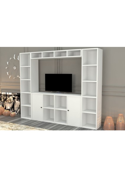 Rafli Kitaplikli Tv Ünitesi Beyaz 197 cm TVT-1117-Ç fiyatları