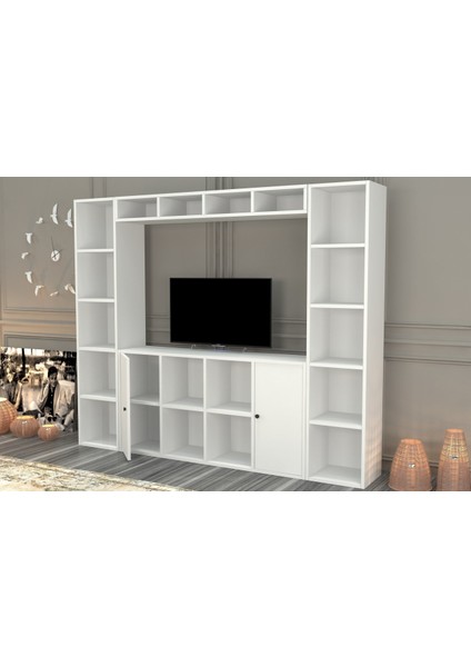 Rafli Kitaplikli Tv Ünitesi Beyaz 197 cm TVT-1117-Ç modelleri