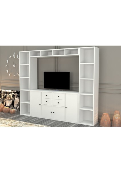 Dolapli Çekmeceli Tv Ünitesi Beyaz 197 cm TVT-1120-Ç fiyatları