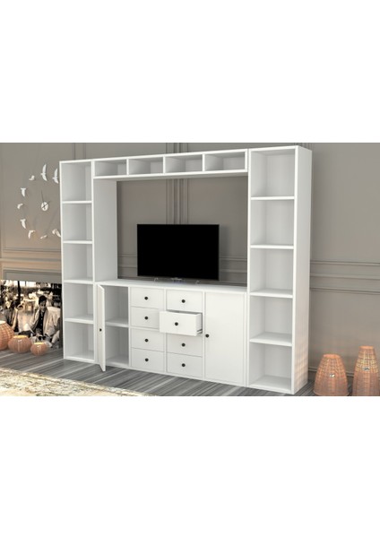 Dolapli Çekmeceli Tv Ünitesi Beyaz 197 cm TVT-1121-Ç modelleri