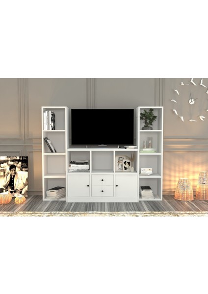 Rafli Çekmeceli Tv Ünitesi Beyaz 165 cm TVT-1123-Ç