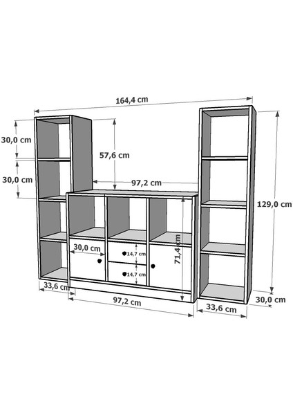 Rafli Çekmeceli Tv Ünitesi Beyaz 165 cm TVT-1123-Ç