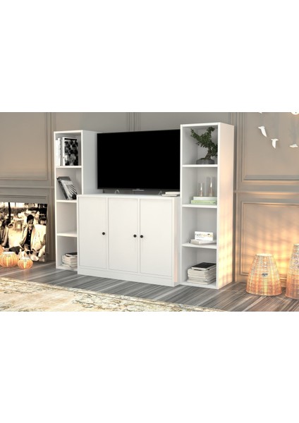 Rafli Kitaplikli Tv Ünitesi Beyaz 165 cm TVT-1127-Ç fiyatları