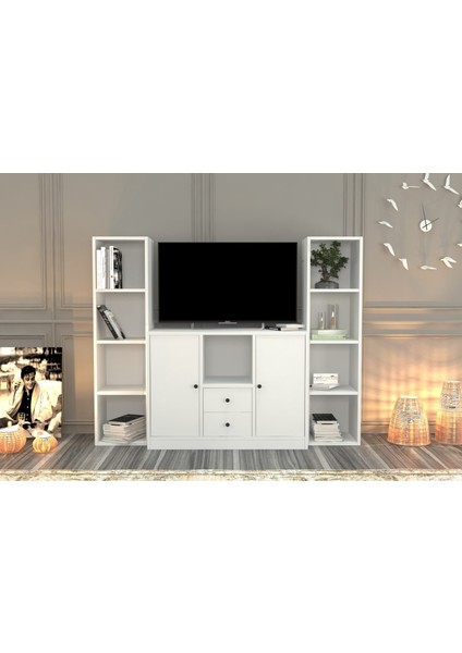 Rafli Çekmeceli Tv Ünitesi Beyaz 165 cm TVT-1128-Ç