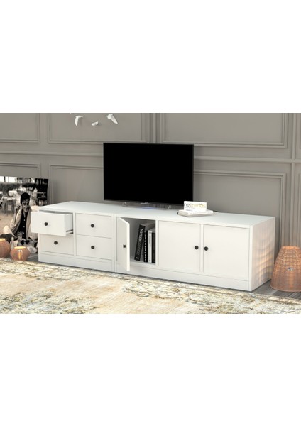 Dolapli Çekmeceli Tv Ünitesi Beyaz 163 cm TVT-1027-Ç modelleri