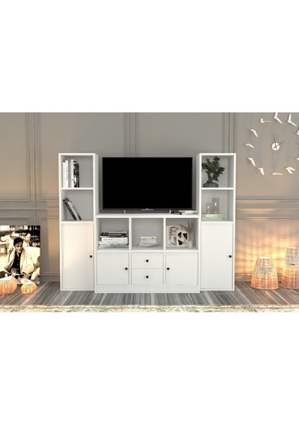 Dolapli Çekmeceli Tv Ünitesi Beyaz 165 cm TVT-1132-Ç