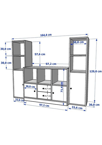 Dolapli Çekmeceli Tv Ünitesi Beyaz 165 cm TVT-1132-Ç