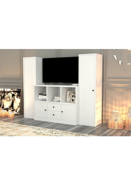 Dolapli Çekmeceli Tv Ünitesi Beyaz 165 cm TVT-1134-Ç fiyatları