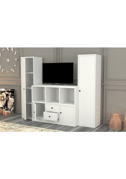 Dolapli Çekmeceli Tv Ünitesi Beyaz 165 cm TVT-1134-Ç modelleri