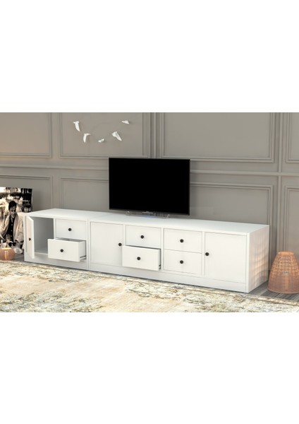 Dolapli Çekmeceli Tv Ünitesi Beyaz 195 cm TVT-1037-Ç modelleri